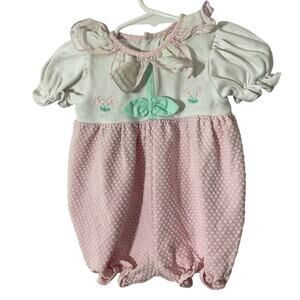 Vintage Pink Swiss Dotted Romper Bubble Suit 3-6 Mos.